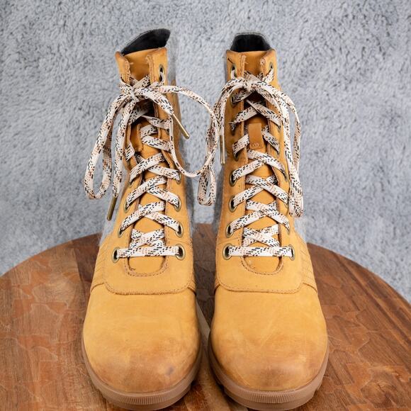 Sorel Ankle Boots Womens 9 Brown Lexie Round Toe Laced Up Wedge Heel Leather - Picture 2 of 9